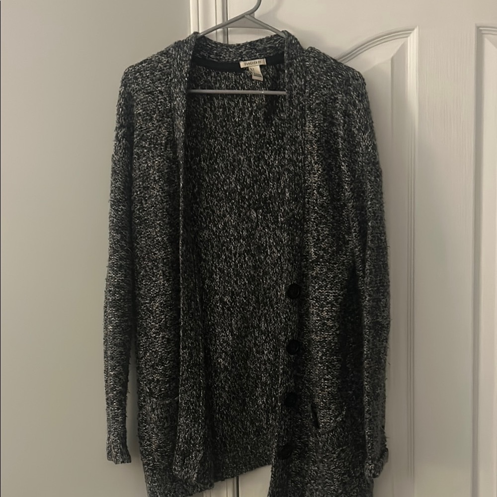 Forever 21 Black and Gray Open-Front Cardigan Sweater